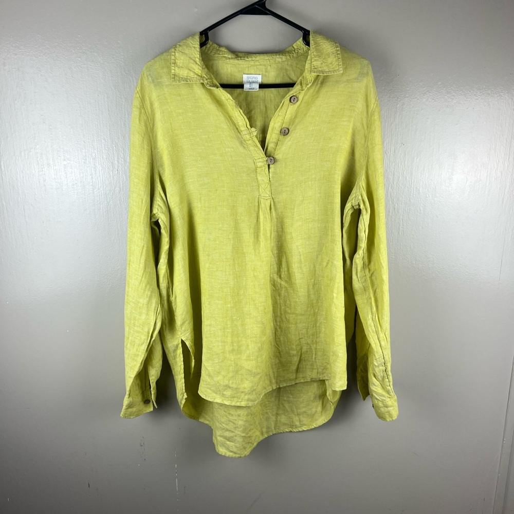 Sigrid Olsen 100% Linen Lime Collared Tunic Blouse